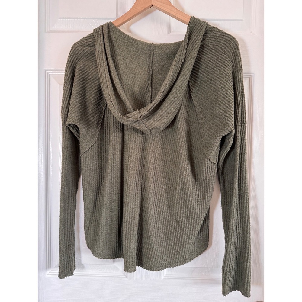 Wild Fable Waffle Knit Hoodie Green Lightweight Front Tie Knot Casual Top - Picture 2 of 6